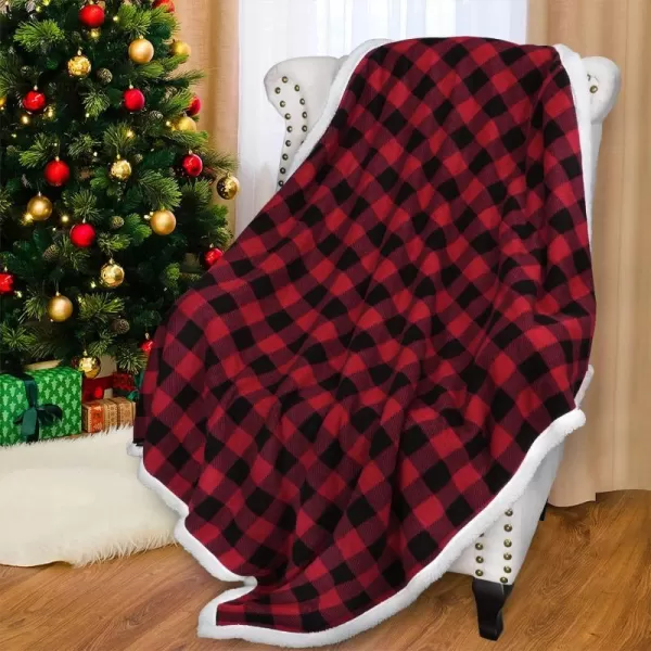 Catalonia Buffalo Plaid Sherpa Throw Blanket Red Black Checkered Holiday Throws for Couch Sofa Cabin Decor  Soft Warm Comfy Fuzzy Snuggle  80x60 Inches Christmas BlanketRed 50x60