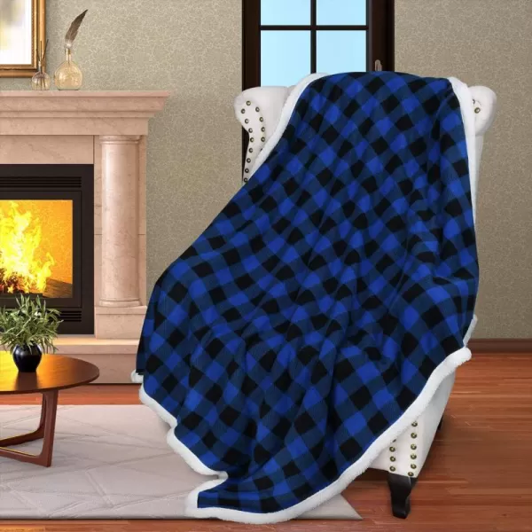 Catalonia Buffalo Plaid Sherpa Throw Blanket Red Black Checkered Holiday Throws for Couch Sofa Cabin Decor  Soft Warm Comfy Fuzzy Snuggle  80x60 Inches Christmas BlanketBlue 50x60