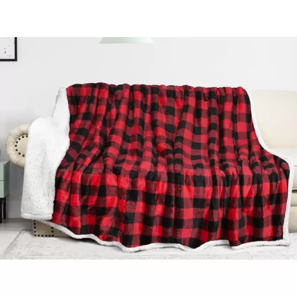 Catalonia Buffalo Plaid Sherpa Throw Blanket Red Black Checkered Holiday Throws for Couch Sofa Cabin Decor  Soft Warm Comfy Fuzzy Snuggle  80x60 Inches Christmas BlanketRed 60x80