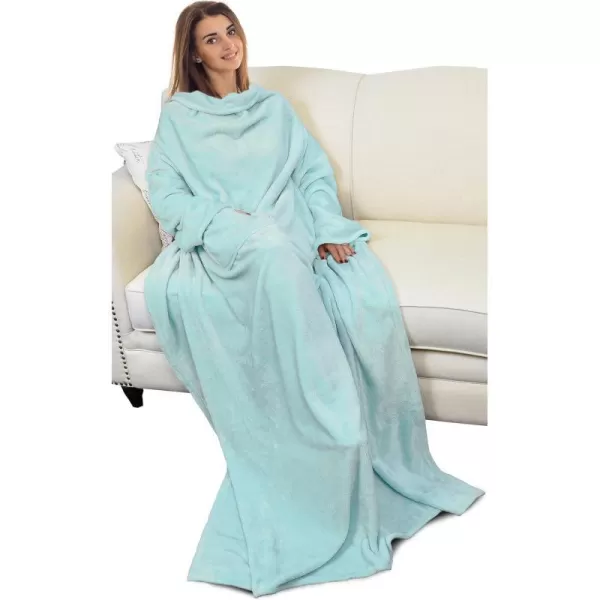 Catalonia Burrito Wearable Blanket with Sleeves and Pocket Soft Comfy Fleece Snuggy Wrap Throws Blanket Robe for Women and MenAqua