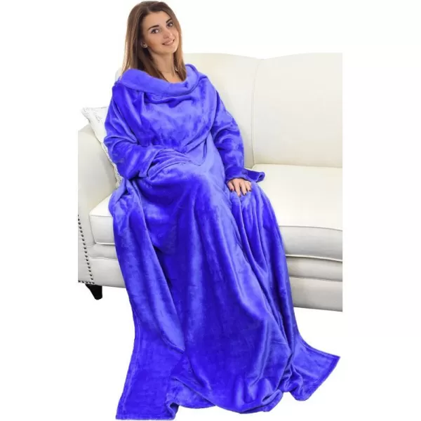 Catalonia Burrito Wearable Blanket with Sleeves and Pocket Soft Comfy Fleece Snuggy Wrap Throws Blanket Robe for Women and MenBlue