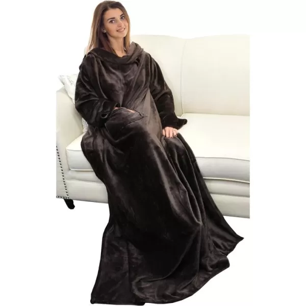 Catalonia Burrito Wearable Blanket with Sleeves and Pocket Soft Comfy Fleece Snuggy Wrap Throws Blanket Robe for Women and MenBrown