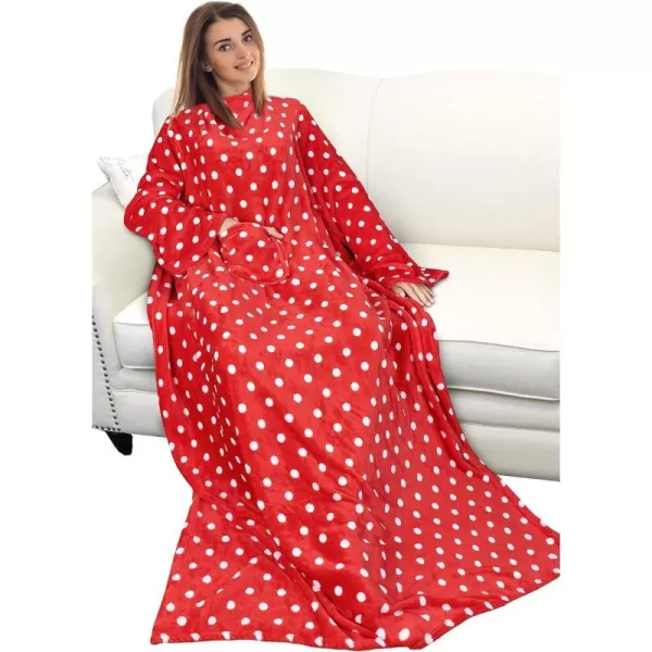 Catalonia Burrito Wearable Blanket with Sleeves and Pocket Soft Comfy Fleece Snuggy Wrap Throws Blanket Robe for Women and MenDot