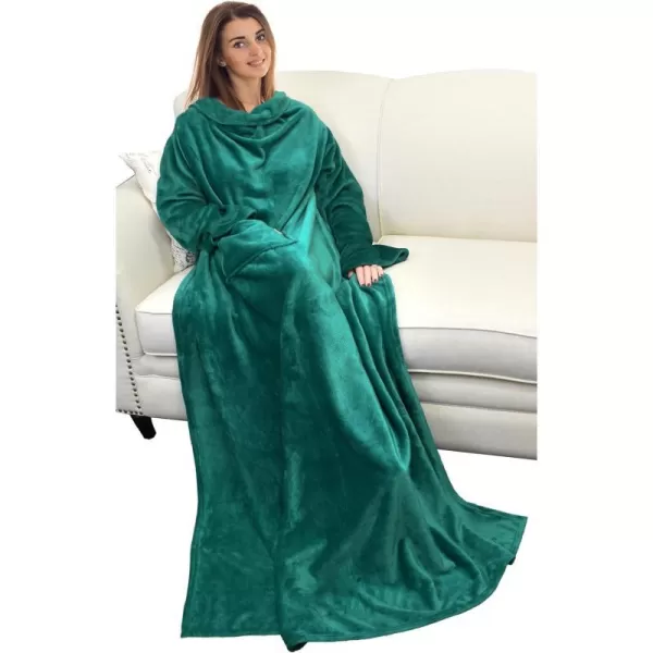 Catalonia Burrito Wearable Blanket with Sleeves and Pocket Soft Comfy Fleece Snuggy Wrap Throws Blanket Robe for Women and MenGreen