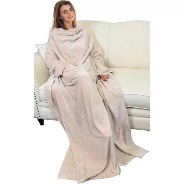 Catalonia Burrito Wearable Blanket with Sleeves and Pocket Soft Comfy Fleece Snuggy Wrap Throws Blanket Robe for Women and MenLatte