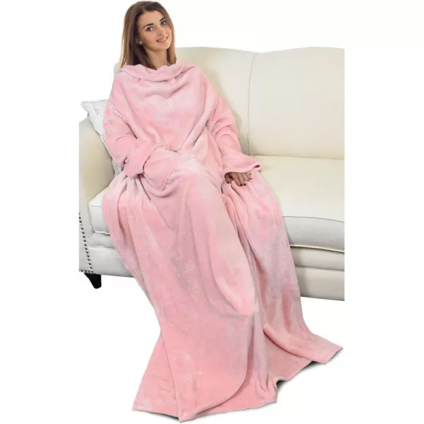 Catalonia Burrito Wearable Blanket with Sleeves and Pocket Soft Comfy Fleece Snuggy Wrap Throws Blanket Robe for Women and MenPink