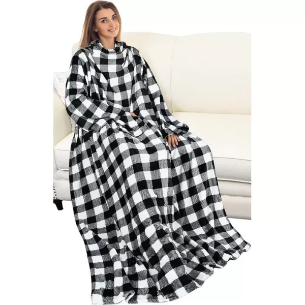 Catalonia Burrito Wearable Blanket with Sleeves and Pocket Soft Comfy Fleece Snuggy Wrap Throws Blanket Robe for Women and MenPlaid White