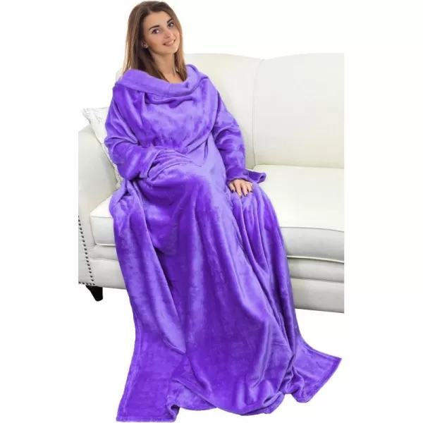 Catalonia Burrito Wearable Blanket with Sleeves and Pocket Soft Comfy Fleece Snuggy Wrap Throws Blanket Robe for Women and MenPurple