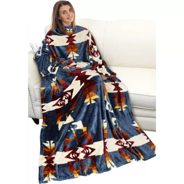 Catalonia Burrito Wearable Blanket with Sleeves and Pocket Soft Comfy Fleece Snuggy Wrap Throws Blanket Robe for Women and MenSouthwest Blue