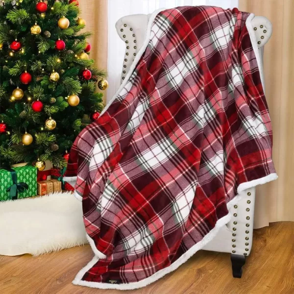 Catalonia Christmas Red Buffalo Plaid Sherpa Throw Blanket Reversible Super Soft Warm Comfy Fuzzy Snuggle Micro Fleece Plush Holiday Throws for Couch Sofa Cabin DecroRed Plaid