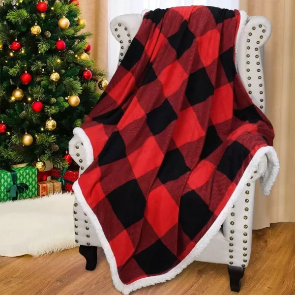 Catalonia Christmas Red Buffalo Plaid Sherpa Throw Blanket Reversible Super Soft Warm Comfy Fuzzy Snuggle Micro Fleece Plush Holiday Throws for Couch Sofa Cabin DecroCheckered