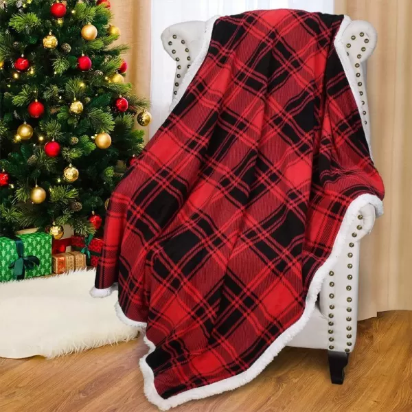 Catalonia Christmas Red Buffalo Plaid Sherpa Throw Blanket Reversible Super Soft Warm Comfy Fuzzy Snuggle Micro Fleece Plush Holiday Throws for Couch Sofa Cabin DecroRed Buffalo