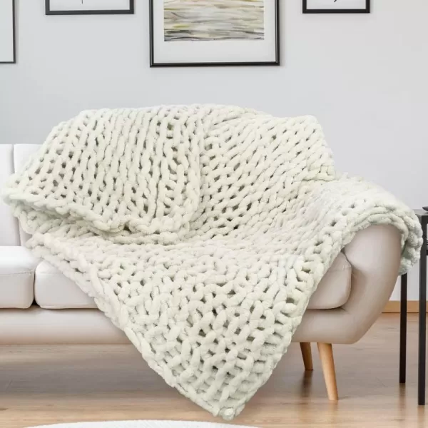 Catalonia Chunky Knit Blanket Super Soft Plush Crochet Chenille Blanket Knitted Yarn Blanket for Couch Bed Home Decor Comfort Caring Gift 50x60 inchesLatte