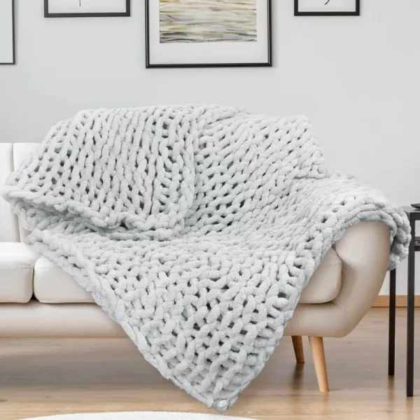 Catalonia Chunky Knit Blanket Super Soft Plush Crochet Chenille Blanket Knitted Yarn Blanket for Couch Bed Home Decor Comfort Caring Gift 50x60 inchesGray