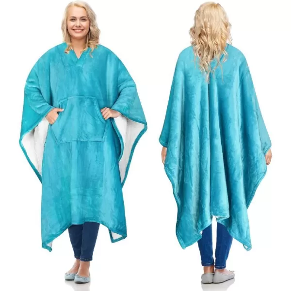 Catalonia Cow Print Sherpa Wearable Blanket Poncho for Adult Women Men Wrap Blanket Cape with Pocket Warm Soft Cozy Snuggly Comfort GiftSherpa Lining Aqua