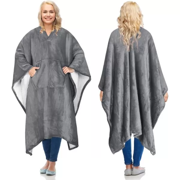 Catalonia Cow Print Sherpa Wearable Blanket Poncho for Adult Women Men Wrap Blanket Cape with Pocket Warm Soft Cozy Snuggly Comfort GiftSherpa Lining Grey