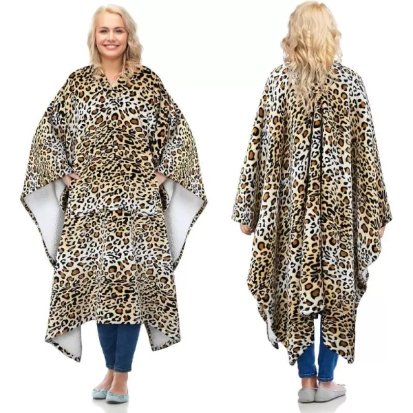 Catalonia Cow Print Sherpa Wearable Blanket Poncho for Adult Women Men Wrap Blanket Cape with Pocket Warm Soft Cozy Snuggly Comfort GiftSherpa Lining Cheetah