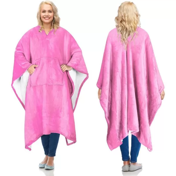 Catalonia Cow Print Sherpa Wearable Blanket Poncho for Adult Women Men Wrap Blanket Cape with Pocket Warm Soft Cozy Snuggly Comfort GiftSherpa Lining Hot Pink