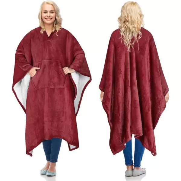 Catalonia Cow Print Sherpa Wearable Blanket Poncho for Adult Women Men Wrap Blanket Cape with Pocket Warm Soft Cozy Snuggly Comfort GiftSherpa Lining Wine