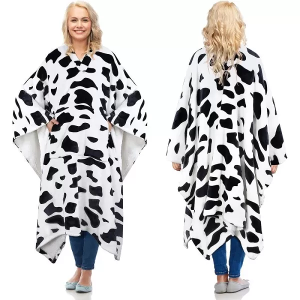 Catalonia Cow Print Sherpa Wearable Blanket Poncho for Adult Women Men Wrap Blanket Cape with Pocket Warm Soft Cozy Snuggly Comfort GiftSherpa Lining Dalmatian