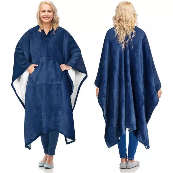 Catalonia Cow Print Sherpa Wearable Blanket Poncho for Adult Women Men Wrap Blanket Cape with Pocket Warm Soft Cozy Snuggly Comfort GiftSherpa Lining Navy