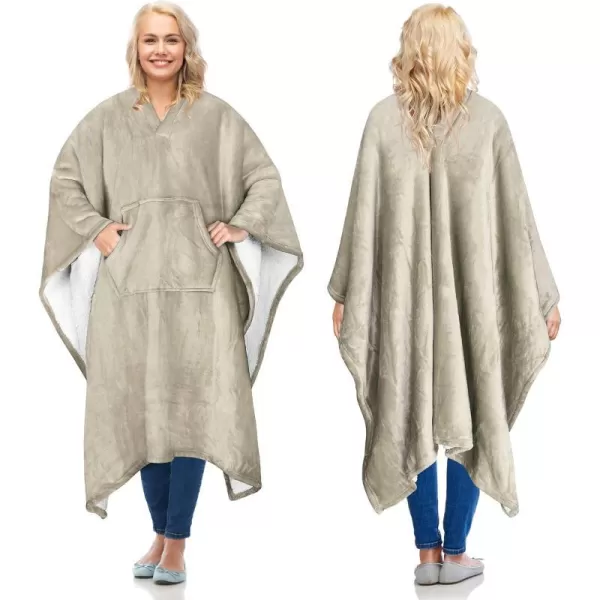 Catalonia Cow Print Sherpa Wearable Blanket Poncho for Adult Women Men Wrap Blanket Cape with Pocket Warm Soft Cozy Snuggly Comfort GiftSherpa Lining Camel