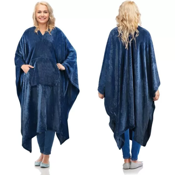 Catalonia Fleece Wearable Blanket Poncho for Adult Women Men Travel Wrap Blanket Cape with Pocket  Warm Soft Cozy Snuggly Gift for Her No Sleeves  AllSeasonNavy Fleece