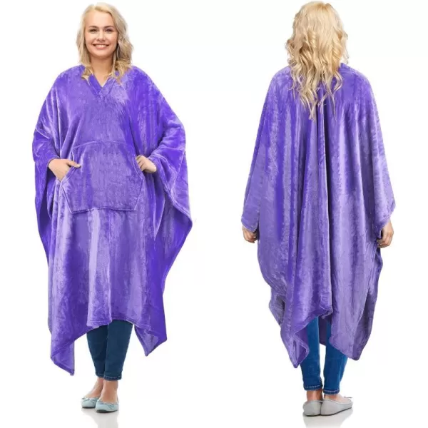 Catalonia Fleece Wearable Blanket Poncho for Adult Women Men Travel Wrap Blanket Cape with Pocket  Warm Soft Cozy Snuggly Gift for Her No Sleeves  AllSeasonPurple Fleece