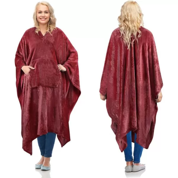 Catalonia Fleece Wearable Blanket Poncho for Adult Women Men Travel Wrap Blanket Cape with Pocket  Warm Soft Cozy Snuggly Gift for Her No Sleeves  AllSeasonWine Fleece