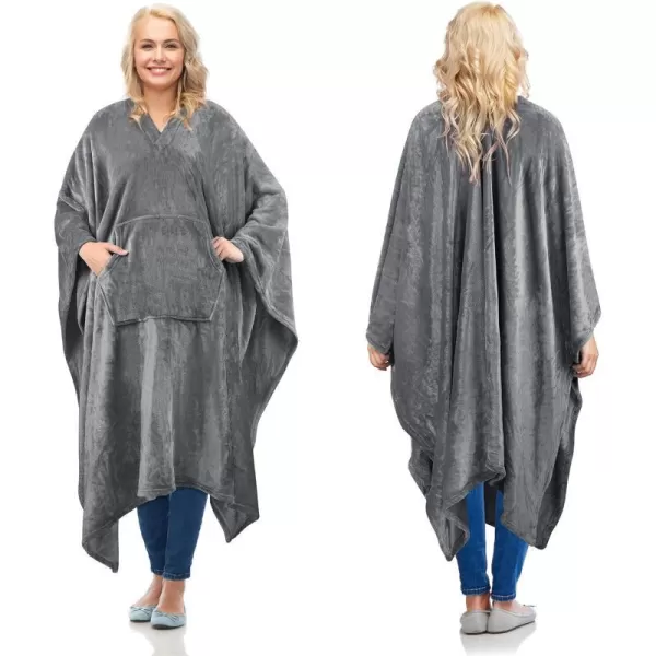 Catalonia Fleece Wearable Blanket Poncho for Adult Women Men Travel Wrap Blanket Cape with Pocket  Warm Soft Cozy Snuggly Gift for Her No Sleeves  AllSeasonGrey Fleece