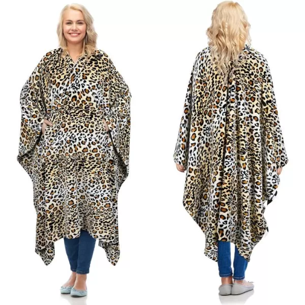 Catalonia Fleece Wearable Blanket Poncho for Adult Women Men Travel Wrap Blanket Cape with Pocket  Warm Soft Cozy Snuggly Gift for Her No Sleeves  AllSeasonCheetah Fleece