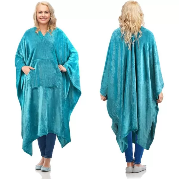 Catalonia Fleece Wearable Blanket Poncho for Adult Women Men Travel Wrap Blanket Cape with Pocket  Warm Soft Cozy Snuggly Gift for Her No Sleeves  AllSeasonAqua Fleece