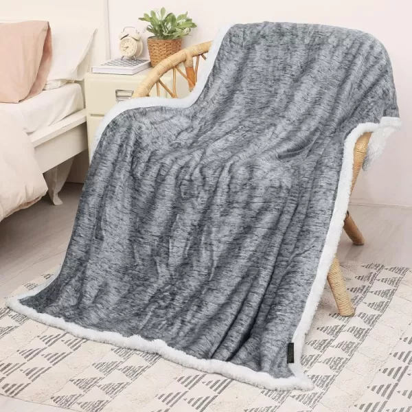 Catalonia Grey Sherpa Throw Blanket Super Soft Fluffy Fuzzy Comfy Velvet Plush Fleece TV Blankets and Throws for Sofa Couch Bed for Adults Child 50x60 MelangeMelange Dark Grey