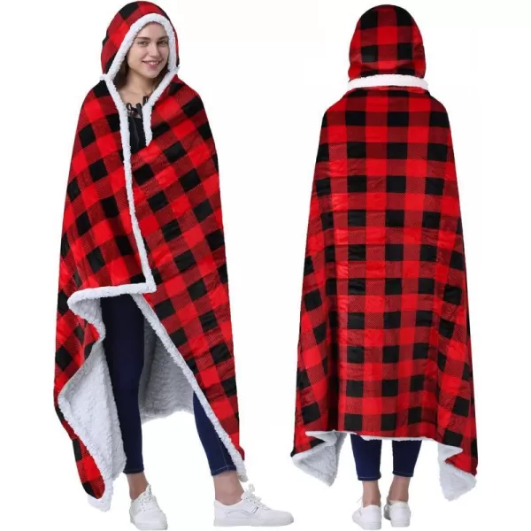 Catalonia Hooded Blanket Poncho  Wearable Blanket Wrap with Hand Pockets  Comfy Sherpa Fleece Throw Cape for Children and Adults Women GiftHooded Blanket Checker