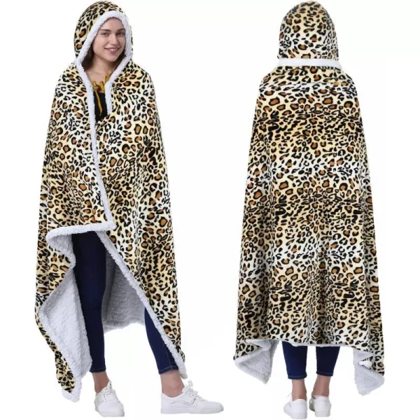 Catalonia Hooded Blanket Poncho  Wearable Blanket Wrap with Hand Pockets  Comfy Sherpa Fleece Throw Cape for Children and Adults Women GiftHooded Blanket Cheetah