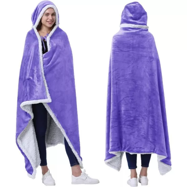 Catalonia Hooded Blanket Poncho  Wearable Blanket Wrap with Hand Pockets  Comfy Sherpa Fleece Throw Cape for Children and Adults Women GiftHooded Blanket Purple