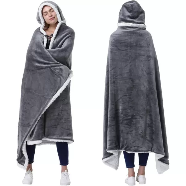 Catalonia Hooded Blanket Poncho  Wearable Blanket Wrap with Hand Pockets  Comfy Sherpa Fleece Throw Cape for Children and Adults Women GiftHooded Blanket Grey