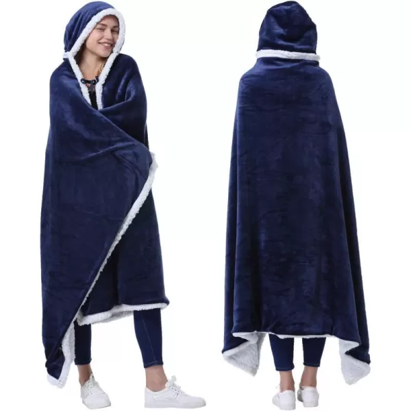 Catalonia Hooded Blanket Poncho  Wearable Blanket Wrap with Hand Pockets  Comfy Sherpa Fleece Throw Cape for Children and Adults Women GiftHooded Blanket Navy