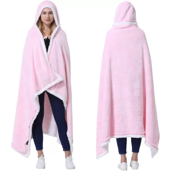 Catalonia Hooded Blanket Poncho  Wearable Blanket Wrap with Hand Pockets  Comfy Sherpa Fleece Throw Cape for Children and Adults Women GiftHooded Blanket Pink