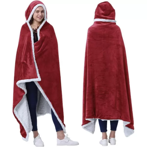 Catalonia Hooded Blanket Poncho  Wearable Blanket Wrap with Hand Pockets  Comfy Sherpa Fleece Throw Cape for Children and Adults Women GiftHooded Blanket Wine