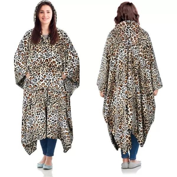 Catalonia Hooded Wearable Blanket Poncho for Adult Women Men Fleece Wrap Blanket Cape with Hood  Warm Soft Cozy Snuggly  Comfort Gift No SleevesFleece Hooded Cheetah