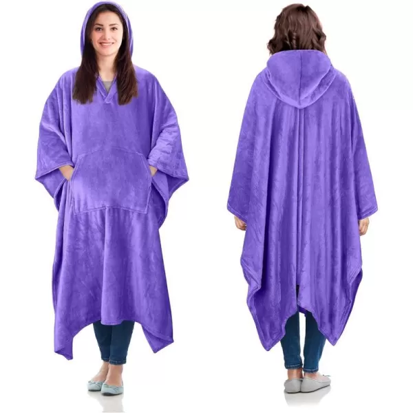 Catalonia Hooded Wearable Blanket Poncho for Adult Women Men Fleece Wrap Blanket Cape with Hood  Warm Soft Cozy Snuggly  Comfort Gift No SleevesFleece Hooded Purple