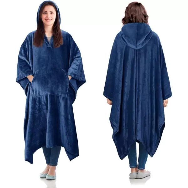 Catalonia Hooded Wearable Blanket Poncho for Adult Women Men Fleece Wrap Blanket Cape with Hood  Warm Soft Cozy Snuggly  Comfort Gift No SleevesFleece Hooded Navy