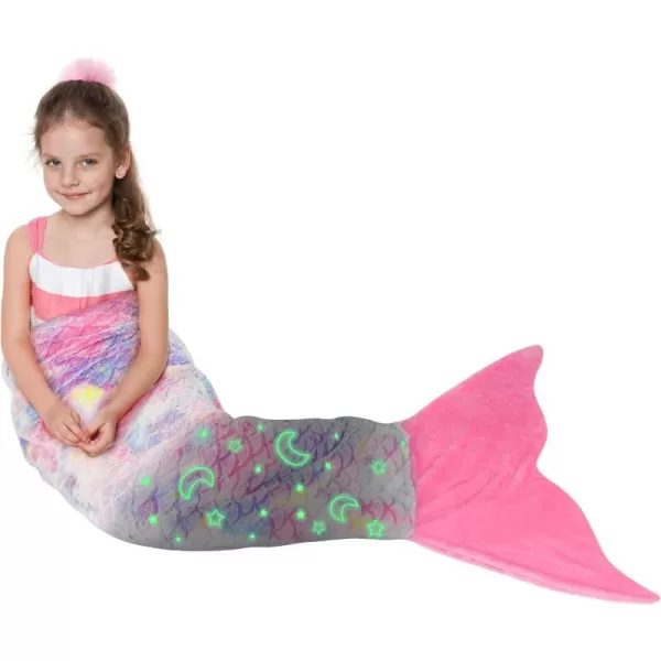 Catalonia Kids Mermaid Tail Blanket Super Soft Plush Flannel Sleeping Snuggle Blanket for Girls Rainbow Tiedye Fish Scale Pattern Gift IdeaGlow in the Darkstarrysky