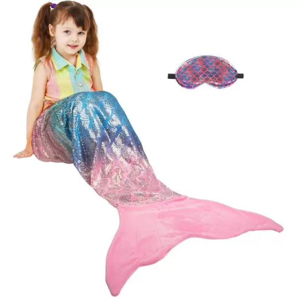 Catalonia Kids Mermaid Tail Blanket Super Soft Plush Flannel Sleeping Snuggle Blanket for Girls Rainbow Tiedye Fish Scale Pattern Gift IdeaShiny Rainbow Ombre