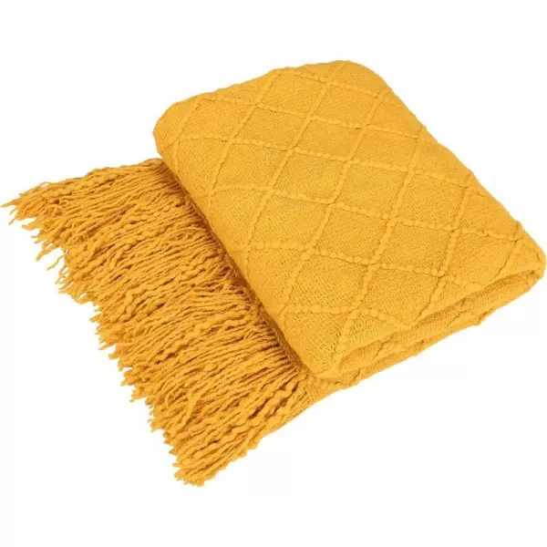 Catalonia Knitted Throw for Couch Decorative Blanket with Fringe Acrylic Leisure Blanket for Bed Sofa Living Room  All Seasons LightweighAcrylic Throw 50x60 Inch Yellow