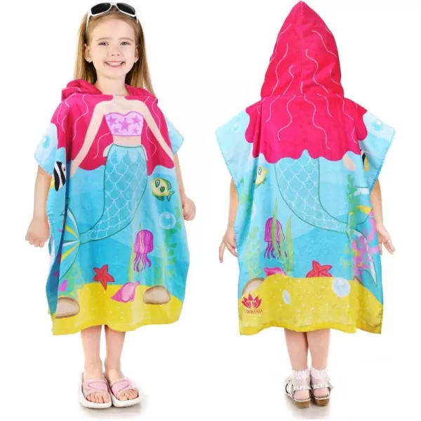 Catalonia Mermaid Hooded Bath Towel for 2 to 6 Years Girl100 Cotton Water Absorption Beach Poncho Swim Changing Robe Sand ProofMermaid