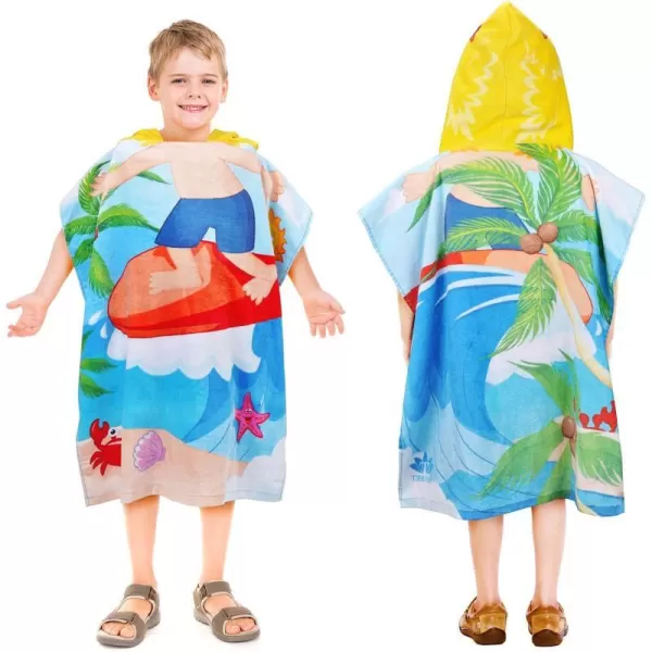 Catalonia Mermaid Hooded Bath Towel for 2 to 6 Years Girl100 Cotton Water Absorption Beach Poncho Swim Changing Robe Sand ProofSurf Boy