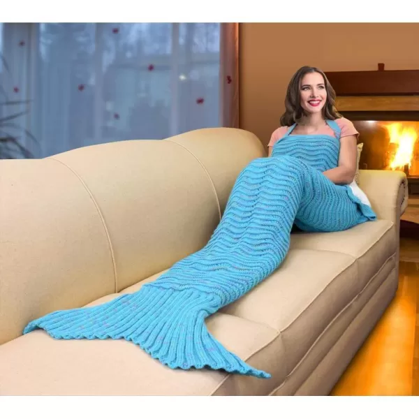 Catalonia Mermaid Tail Sherpa Blanket Super Soft Warm Comfy SherpaLined Knit Mermaids with NonSlip Neck Strap for Girls Women Adults Teens Birthday BlueBlue  Sherpa Lining