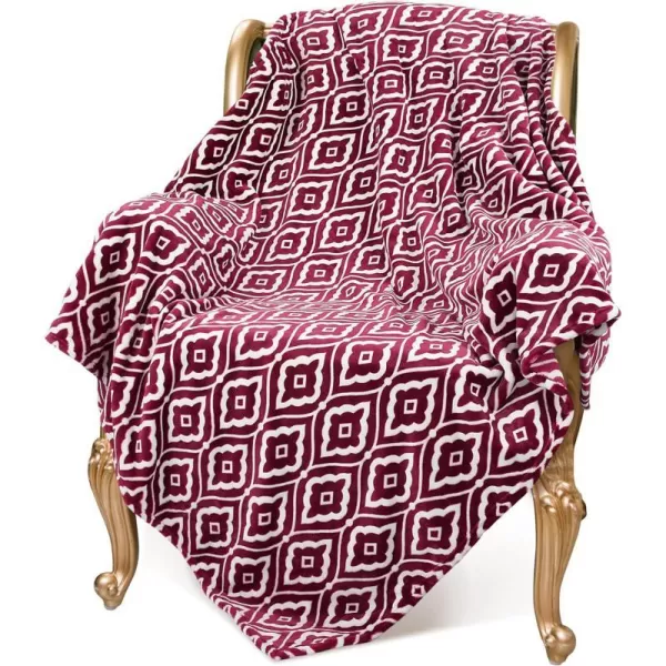 Catalonia Moroccan Ikat Fleece Throw Blanket for Couch Lightweight Soft Cozy All Seasons Lounging Blanket Retro Living Room Decor Blanket 50x60 inchesThrow 50x60 Inch Ikat Wine